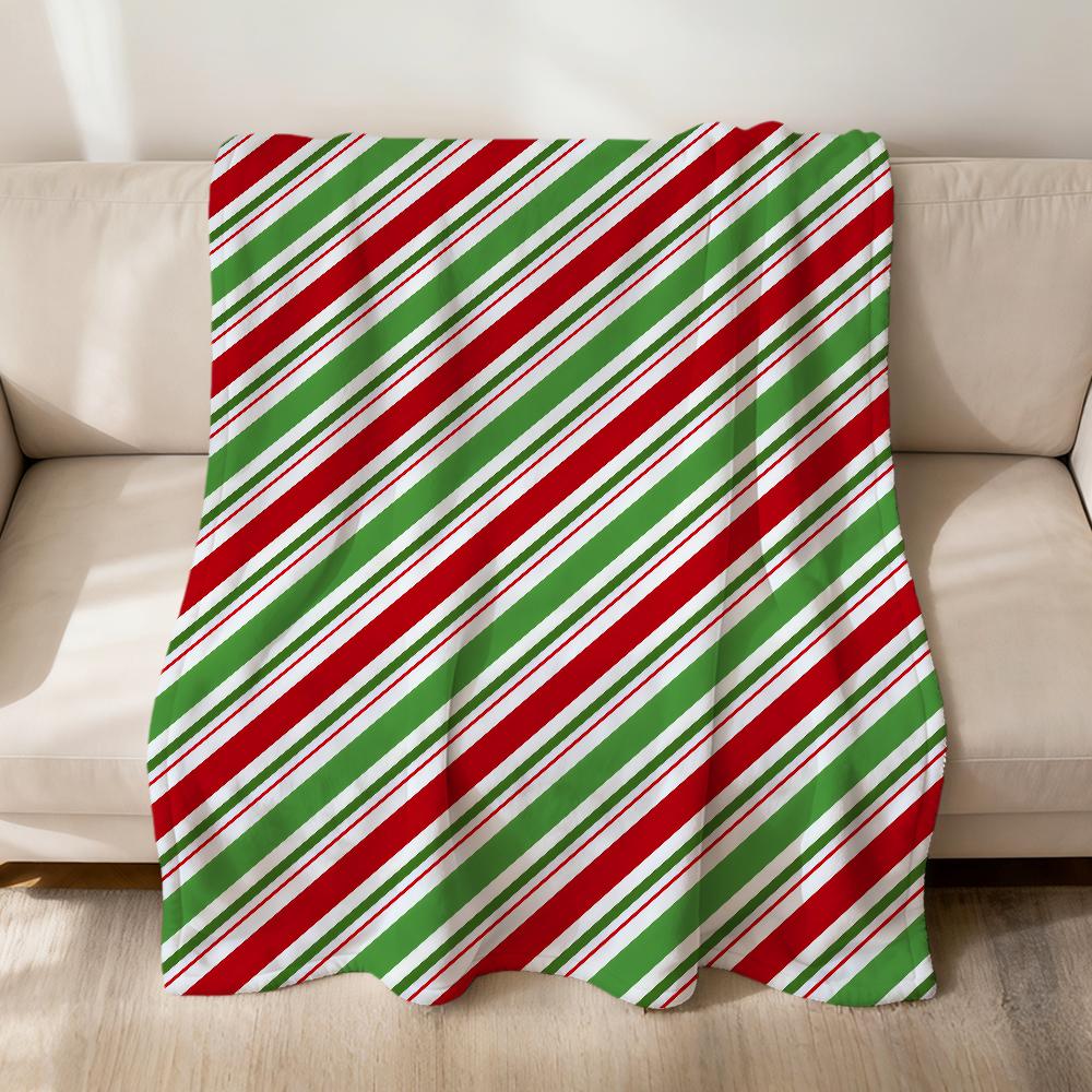 Christmas Pattern Red Green Stripes Flannel Soft Warm Plush Blanket Sofa Living Room Pet Hogar Bedroom Gift Home Car Portable