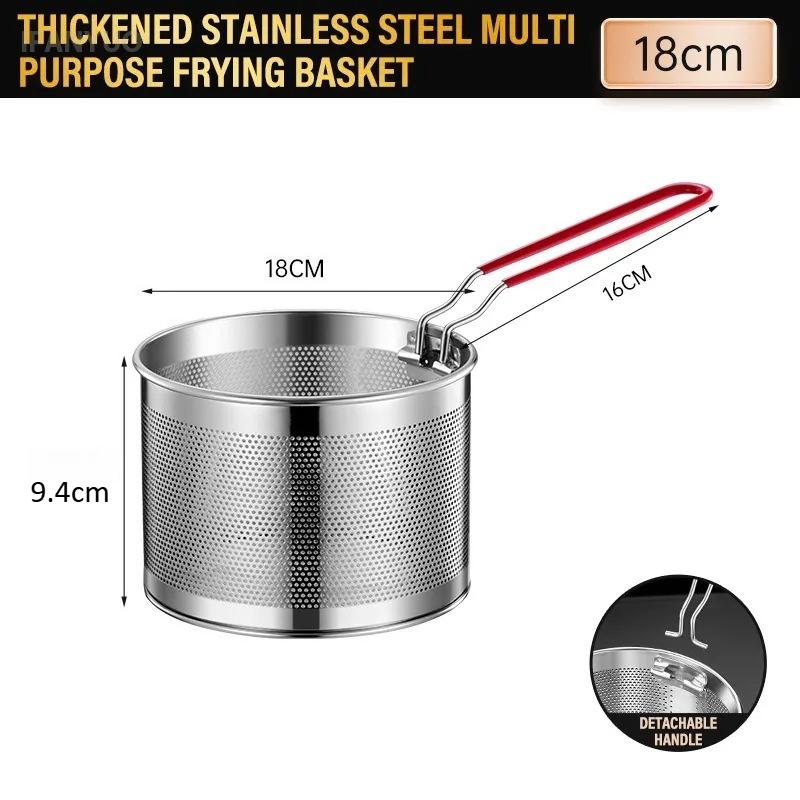 Stainless Steel Fried Mesh Kitchen Fry Basket Cooking Basket Fry Pan Oil Pan Strainer Noodle Spoon Colander French Fries Tools
