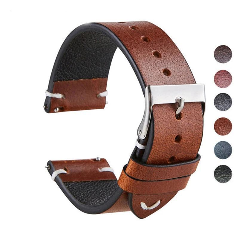Ремешок для часов, масляный воск, кожаный ремешок для часов 18 мм, 20 мм, 22 мм, винтажный ремешок для часов, черный, синий, коричневый, быстросъемный ремешок для часов, аксессуары