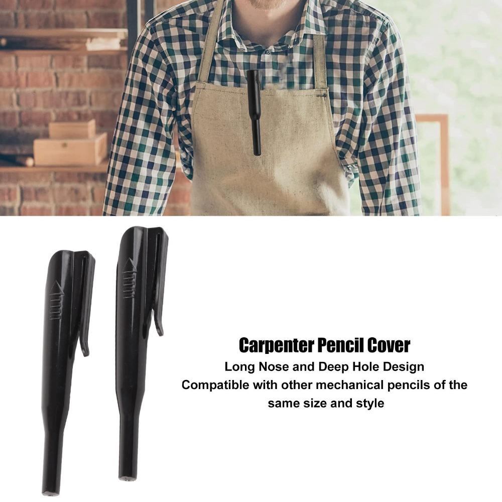 2pcs With Clip Woodworking Pencil Cap Black Color Long Nose Pencil Cover For Carpenters