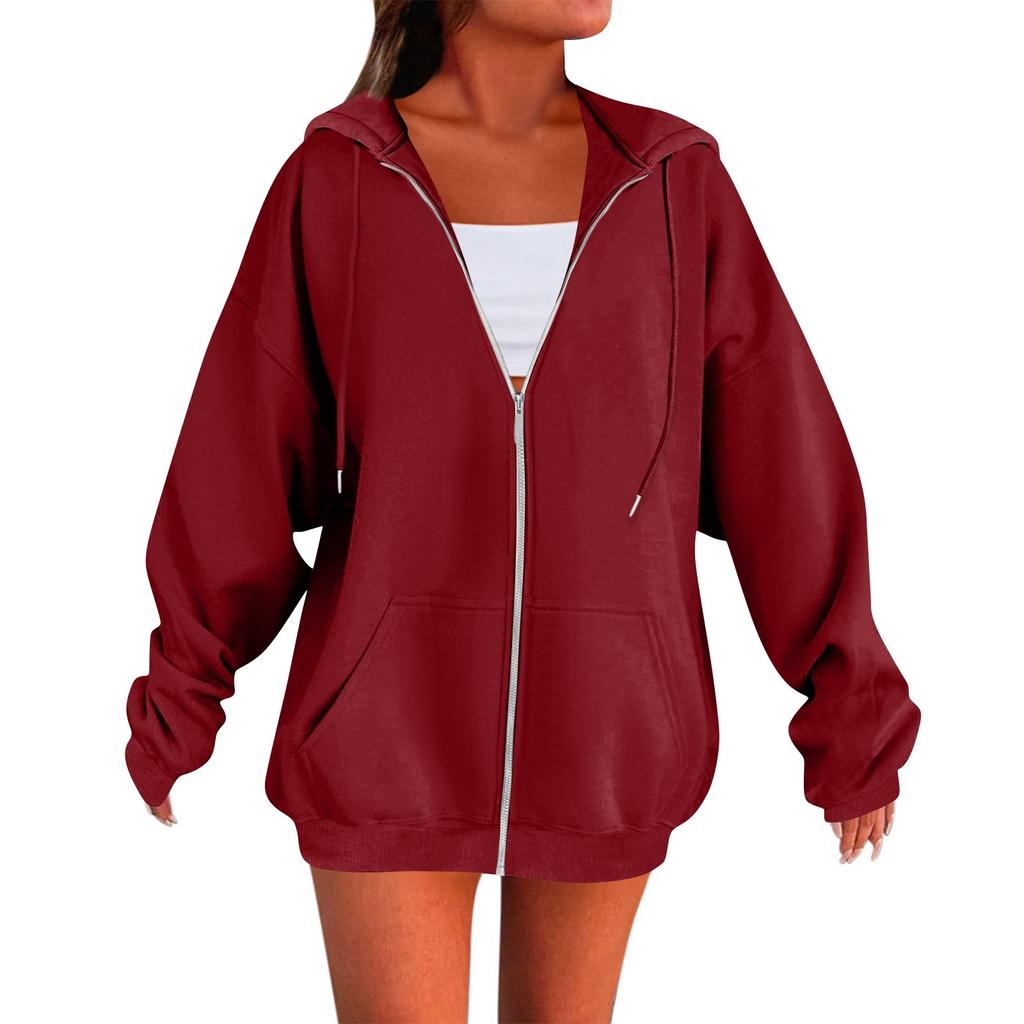 Women's Solid Color Zipper Sweatshirt Tops Daily Casual Jacket