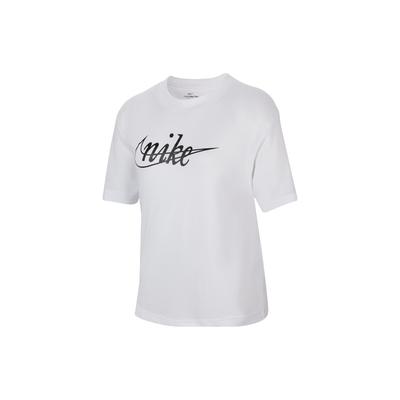 Футболка Dri-FIT Sport с принтом логотипа и буквами, свободная, с круглым вырезом, с коротким рукавом, детская, белая FD0941-100