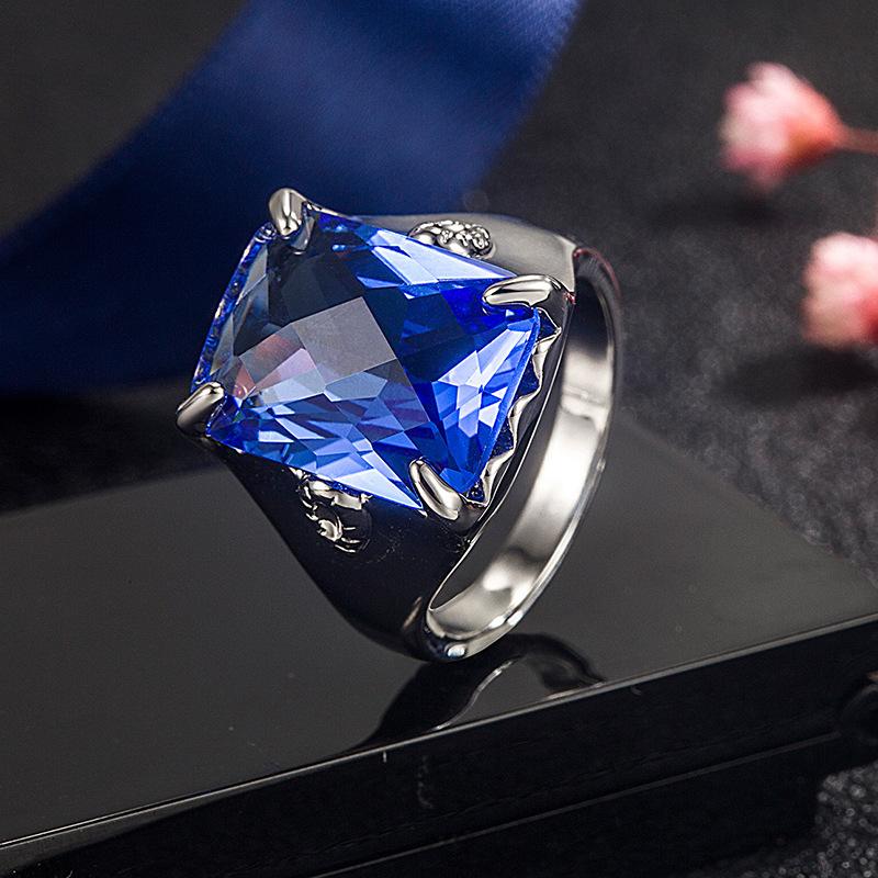 2026 Деловое Синее Хрустальное Мужское Кольцо Европейское и Американское Кольцо с Бриллиантом и Сапфиром Ювелирные Изделия