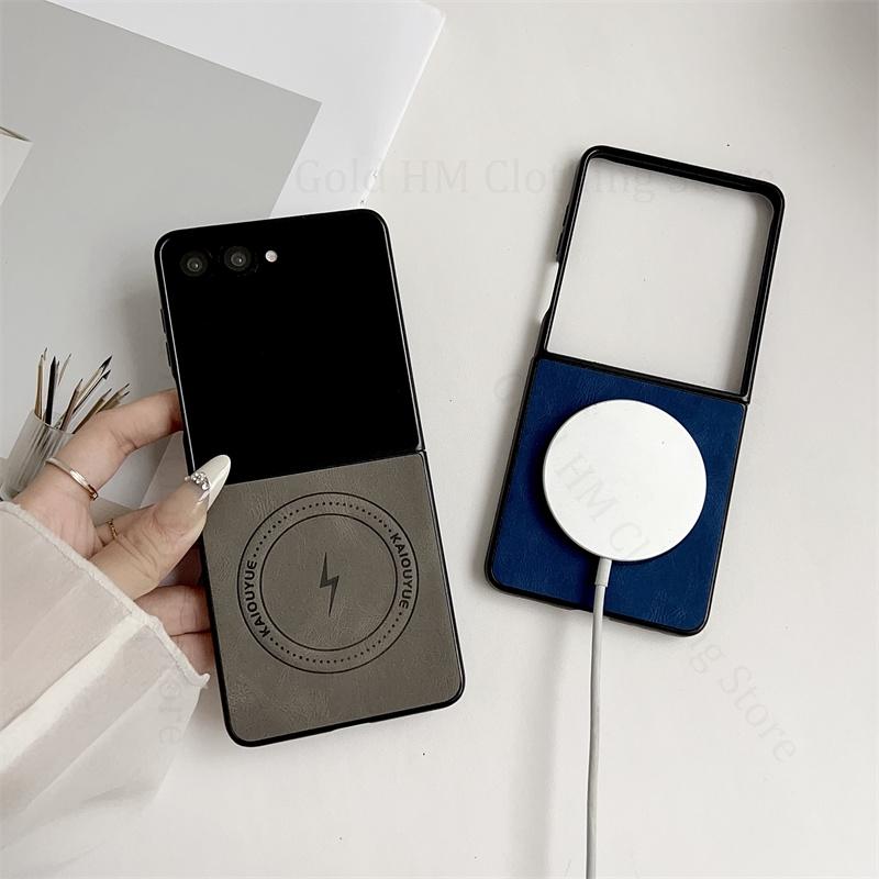 Кожаный чехол для телефона с эффектом кожи для Samsung Galaxy Z Flip7 5G Беспроводная зарядка для Magsafe Магнитная крышка для Samsung Z Flip 7 5G