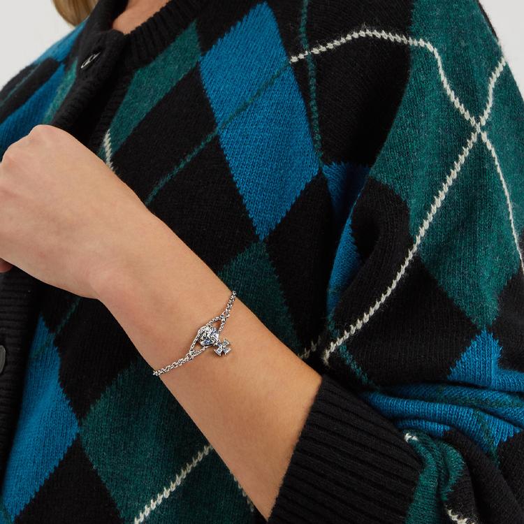 VIVIENNE WESTWOOD Майфэр Барельеф Классическая Серия Шипованный Сатурн Сезонная Ограниченная Синий Алмаз Серебряная Цепь Браслет Женский браслет 61020032-02W388