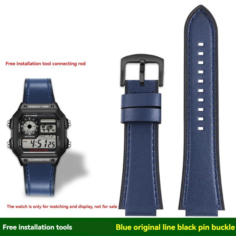 AE-1200 Retro Genuine Leather Watchband For Casio AE1200 AE-1300 W-218/A168 W-216H Vintage Strap 18mm convex mouth Men's Bracele