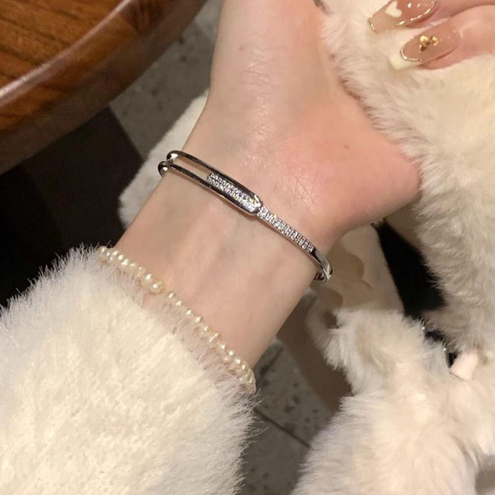 Set with Diamonds Opening Bangle Starry Sky Wrist Decoration Easy Matching Women Bracelet  Party