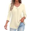 Shirts For Women Trendy V Neck Button T Shirts Casual Solid Color Summer Tees T Shirt Blouse Three Quarter Sleeve Tops For Women