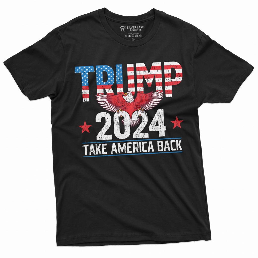 Футболка Трамп 2024 Вернем Америку Себе Футболка с Орлом США Патриотическая Футболка с Флагом