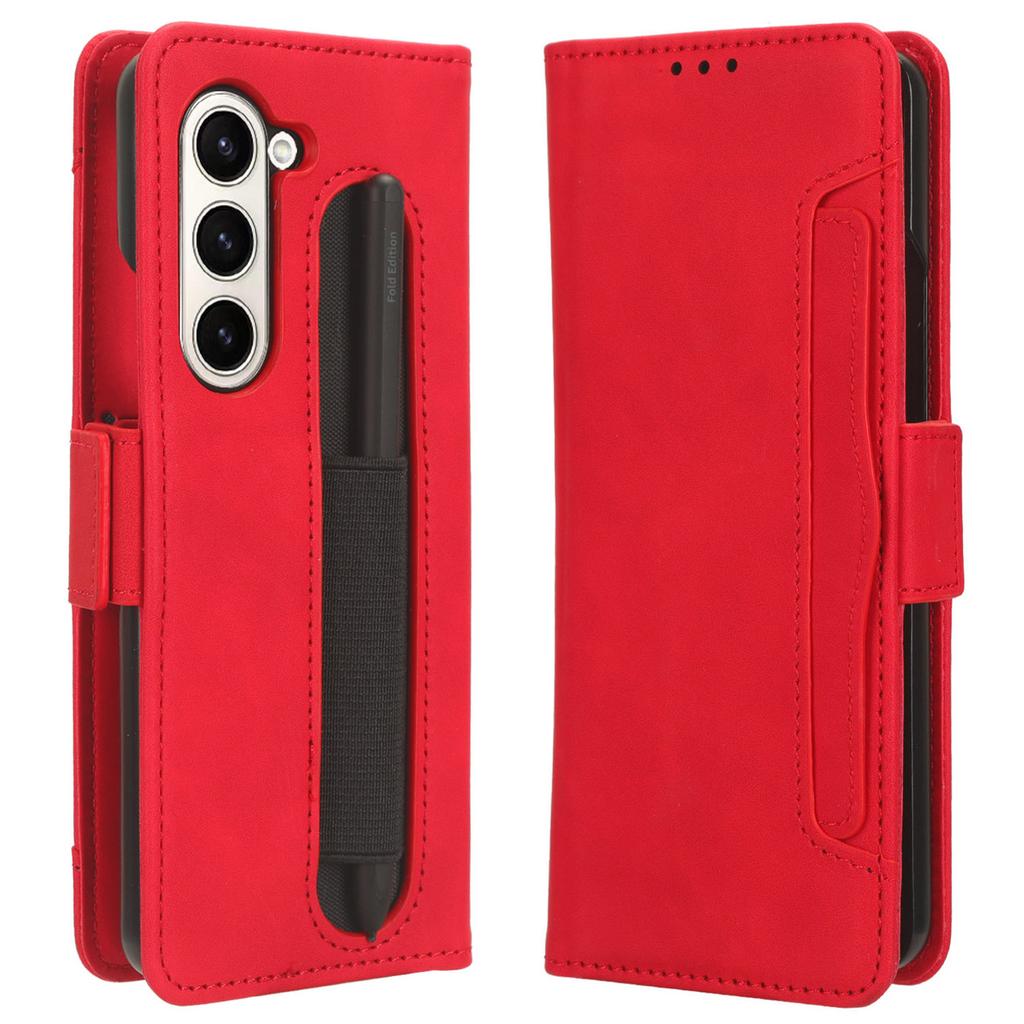 For Samsung Galaxy Z Fold6 5G Stand Case with Pencil Slot Anti-Scratch Leather Phone Cover
