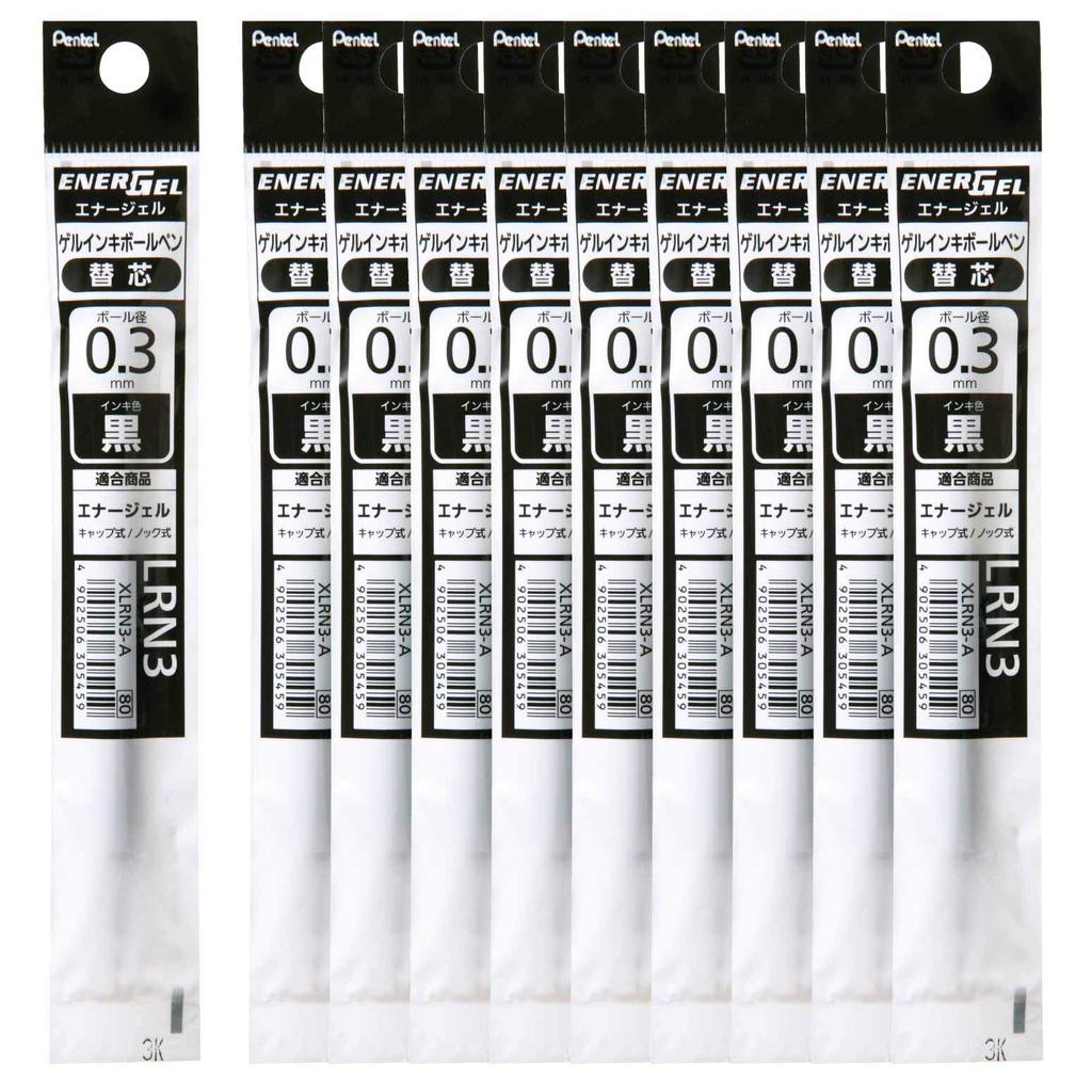 PENTEL Стержни для шариковых ручек, EnerGel, 0,3 мм, XLRN3-A, Черные, Упаковка 10 шт.
