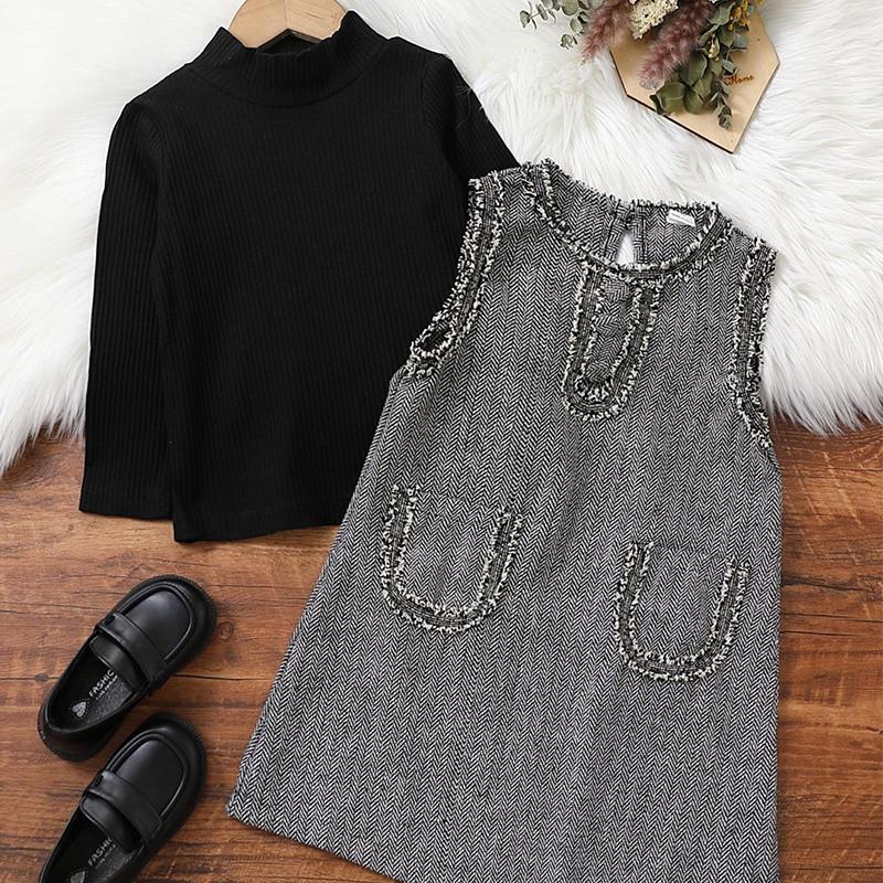 Комплект из топа и майки с длинными рукавами и рюшами для девочек, новинка осени и зимы