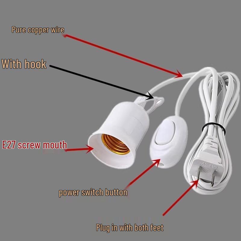 E27 Pendant Lamp Holder with Switch & Split Extension Cord, 2-Pin (Chinese/European Standard)