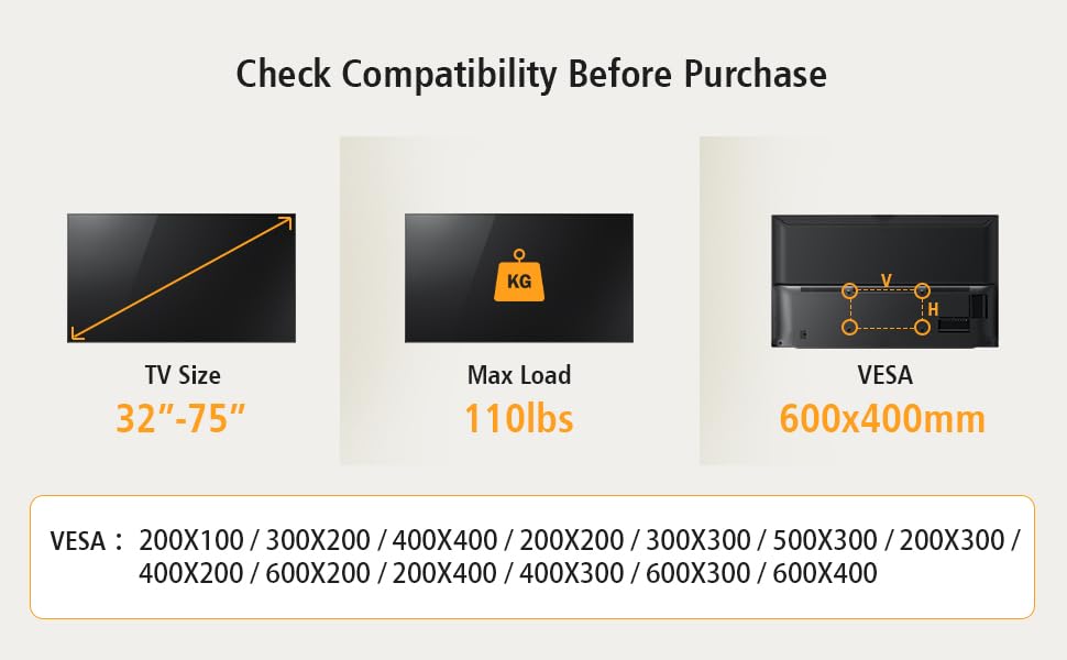Afaloona TV настенный телевизор, высокая совместимость с отдельно стоящими телевизорами, грузоподъемность 45 кг, высота телевизора, включая место для хранения, черная подставка, подставка, тип, 32-75 дюймов,