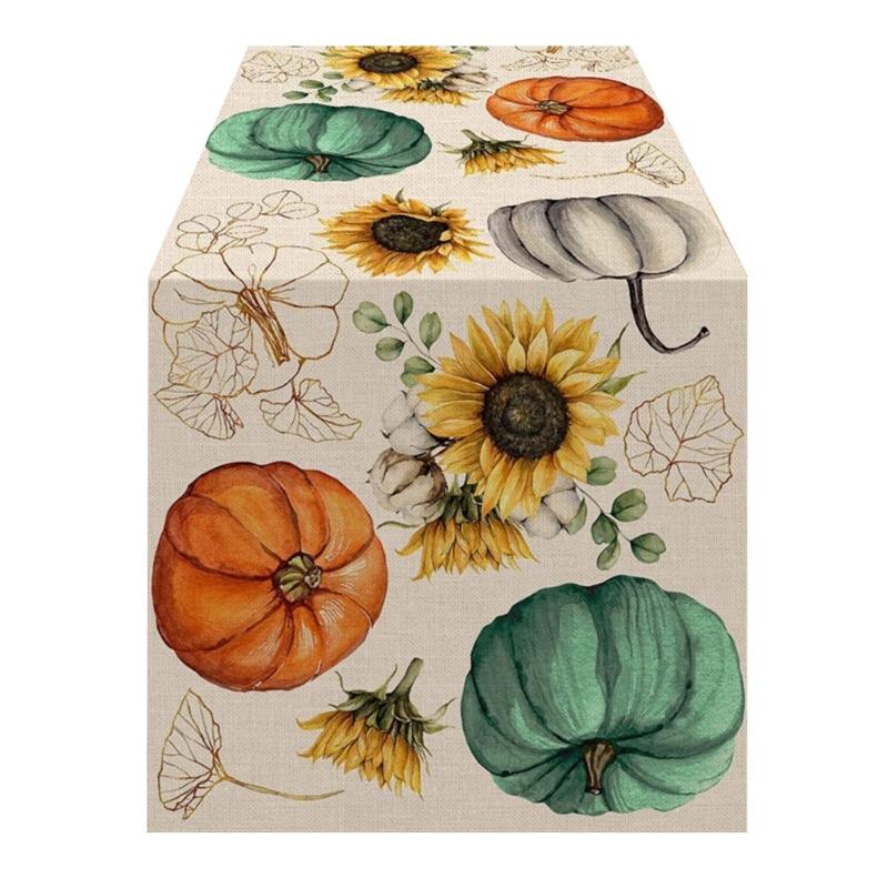 Festive Table Runner Fall Thanksgiving Pumpkin Leavest Table Runners Table Cloth for Holiday Decoration