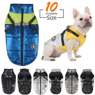 S-7XL куртка для собак, пальто для больших собак со шлейкой, зимняя теплая одежда для собак маленьких, средних и больших пород, костюм для французского бульдога и йорка