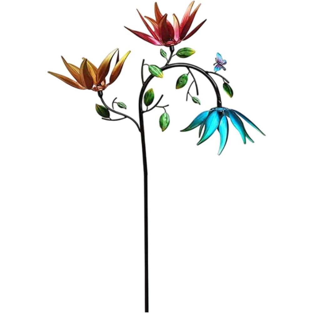 Ветряная мельница с разноцветными цветами, вращающаяся ветряная мельница, металлические поделки из железа, вертушки для сада, украшения для двора и улицы