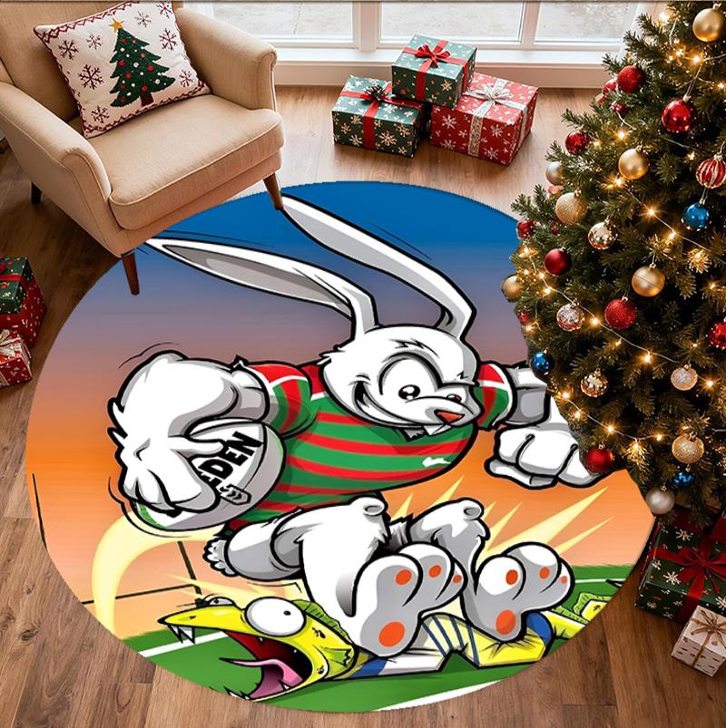 South Sydney Rabbitohs Pattern Round Rug, Indoor/Outdoor Mat, for Picnic, Gameroom, Bedroom, Office, Living Room, Home Decor Carpet, Birthday Gift