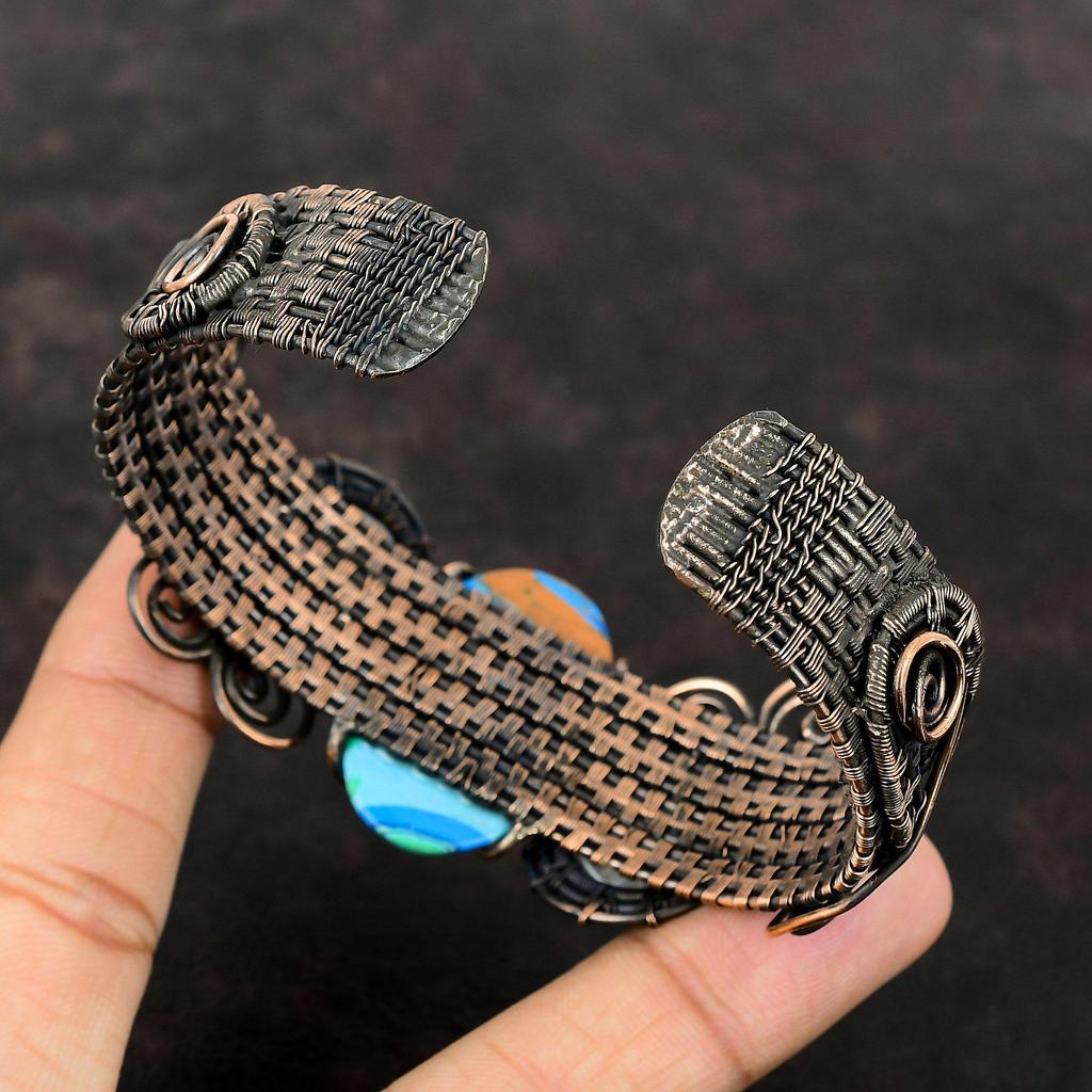 Браслет-манжета из радужного кремнезема, браслет с драгоценными камнями, медная проволока, браслет-манжета с лунным камнем, регулируемый браслет, манжета ручной работы, подарок на годовщину