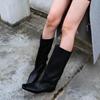 French and Simple~! Leather Small Square Head Bevel Heel Wide Mouth Boots Wide Tube Circumtire Cowhide Boots Women