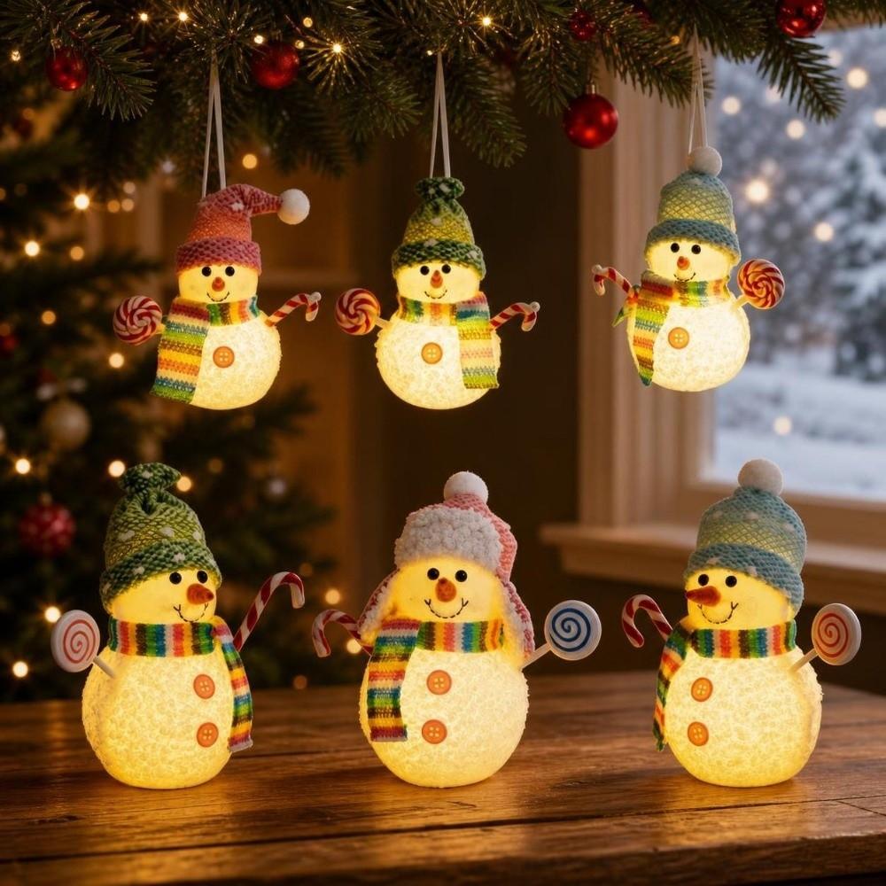 Fabric Hat Christmas Night Light Cartoon Snowman Hanging Ornament Christmas Decor Lamp Bedroom