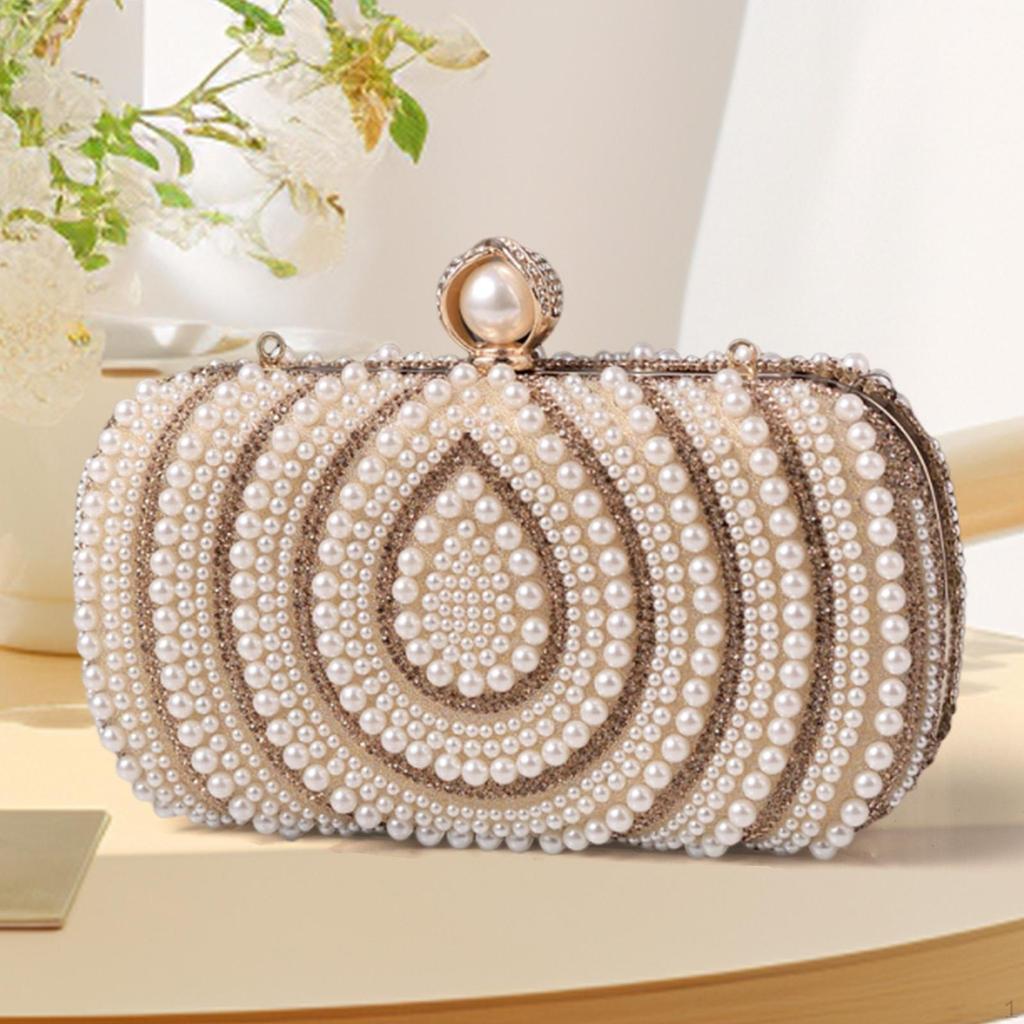 Clutch Purse Bride Handbag with Chain Formal Cocktail Party Prom Pearl Bag