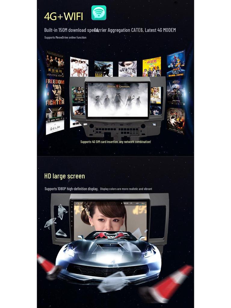 Трансграничная Android-навигация для Mitsubishi Lancer, модель 10-15 годов: Мультимедийная система с большим экраном на центральной консоли