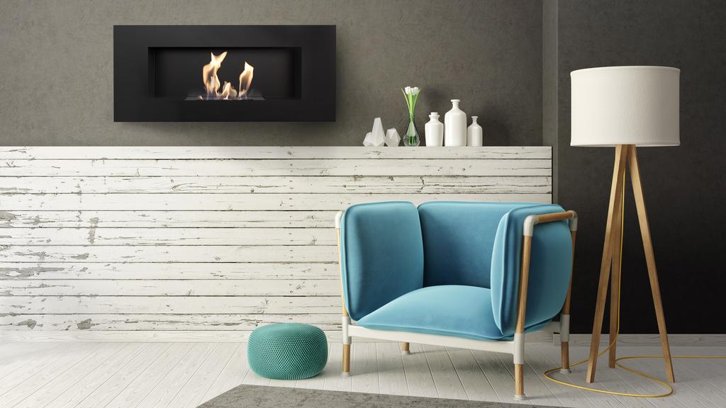 Wall Mounted Bioethanol Fireplace DELTA2 TÜV Black Set
