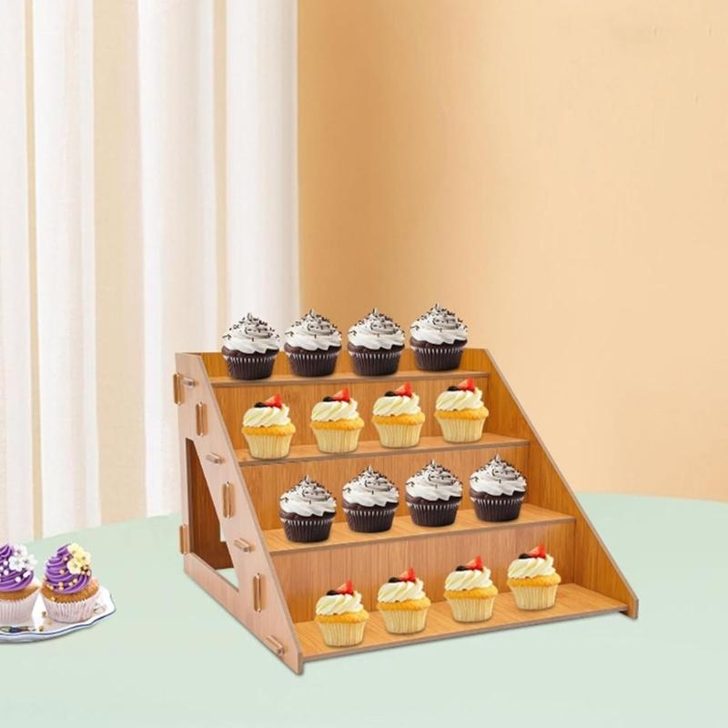 Bamboos 4 Layer Dessert Rack With Spacious Shelves For Home Bakery Party Decoration Cake Presentation Stand