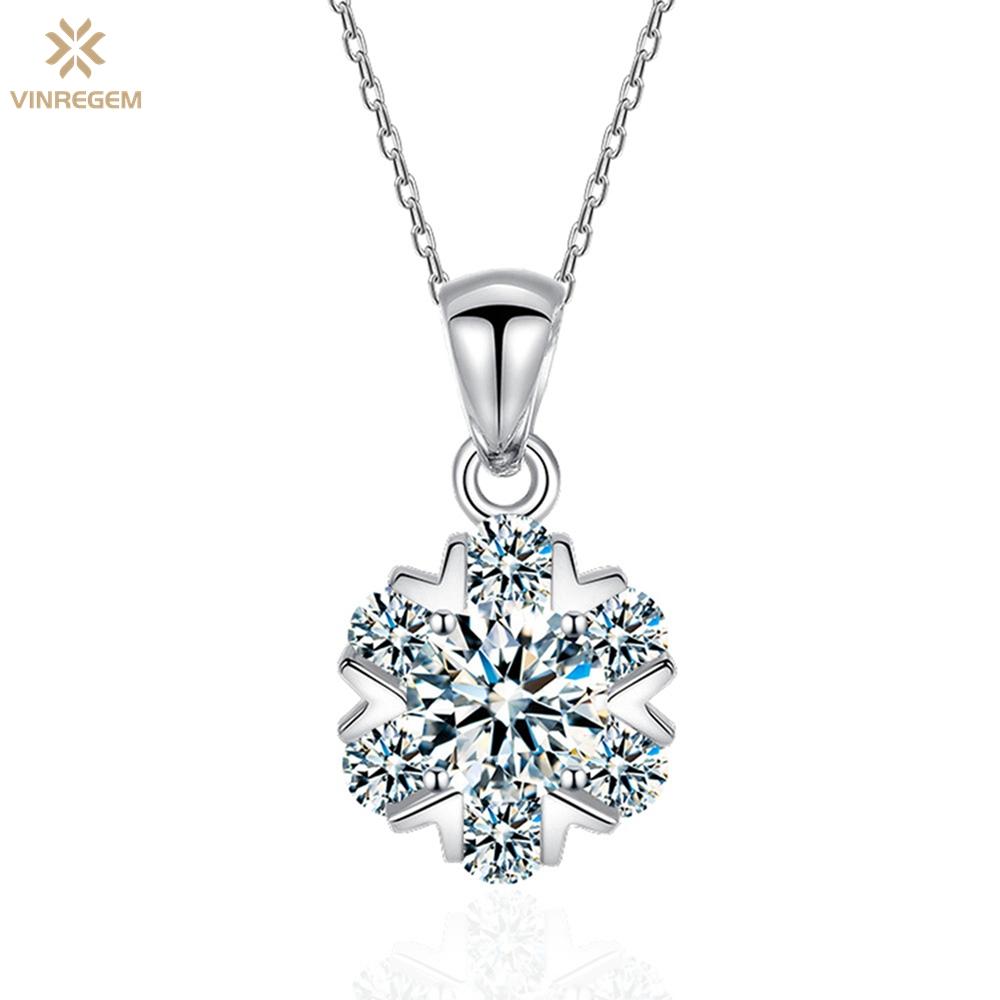 Vinregem 100% серебро 925 пробы VVS1 3EX D Цвет 1CT 6,5 мм настоящий муассанит с бриллиантами, драгоценный камень, цветок, кулон, ожерелье, ювелирные изделия GRA