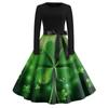 Women's Fashion Round Neck Casual Slim St Patrick's Day Printed Long Sleeve Dresses