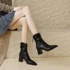 Модные женские зимние ботильоны с квадратным носком на высоком каблуке, кожаные ботинки челси, тренд 2024 года, новые дизайнерские массивные ботинки на зиму