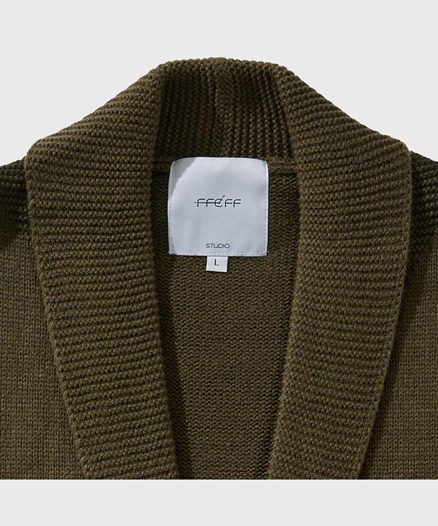 Ffeff Studio Vintage Washed Ffeff Logo Shawl Collar Cardigan (Khaki)