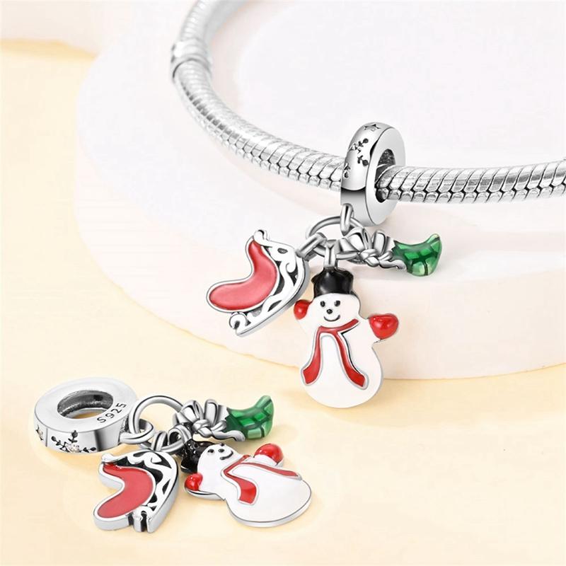 Рождественский подарок Подвески из бисера из стерлингового серебра 925 пробы Снежинка Лось Санта-Клаус Подвеска в виде рождественской елки Подходит для оригинального нового браслета Ювелирные изделия