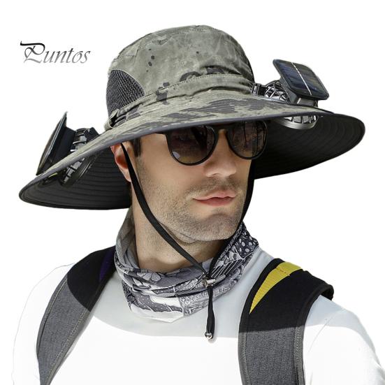 Шляпа с солнечным вентилятором и широкими полями, защита от ультрафиолета, охлаждающий вентилятор, рыбацкая шляпа, USB аккумуляторная, складная, для мужчин и женщин, рыбак, походная шляпа от солнца