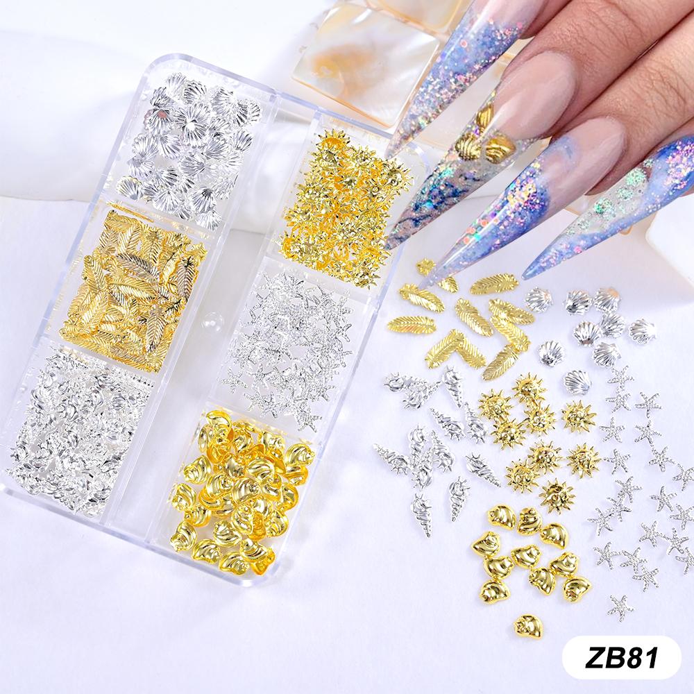 1Box Metal Rivets Alloy Studs Nail Charms Summer Ocean Gold Starfish Shell Star Conch Beads Nail Art Decorations Accessories&ZB