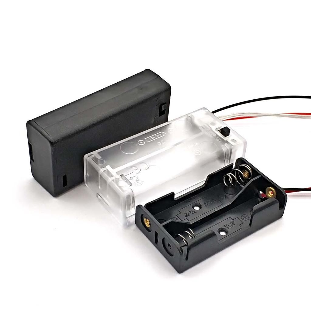 Черный Прозрачный Пластиковый Бокс для Хранения Батареек AA размера, Держатель с Выводами, с 2 Слотами, Бокс для Хранения Батареек AA размера