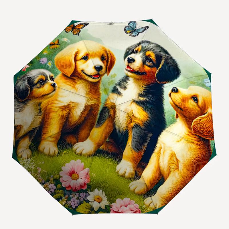 1pc Cute Puppies Artwork Folding Umbrella, Durable, Suitable for Outdoor Activities or Rain, Suitable for Commuting yy251027119