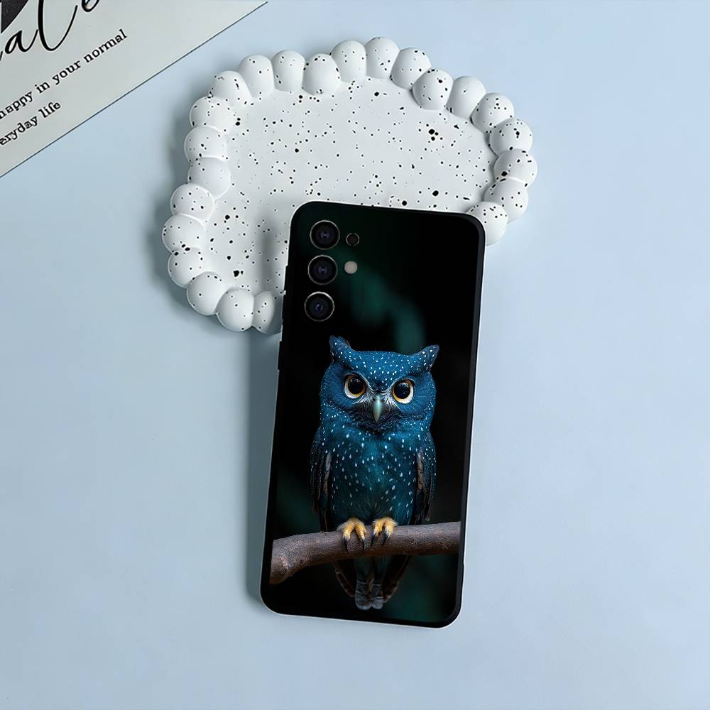 Cute owl pattern Soft Silicone Case for Samsung S25, S24, S21, S22, S23, S30, Ultra, S20, Plus, FE, Lite-Black