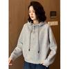 Women S Gray Half Zip Hooded Fleece Sweatshirt Loose Casual Short Top