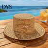 Elegant Vintage Sun Hat Women Straw Hat, with Satin Ribbon Decor, Wide Brim Foldable Travel Beach Breathable Flat Top for Summer Vacation Cap