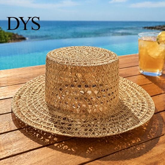 Elegant Vintage Sun Hat Women Straw Hat, with Satin Ribbon Decor, Wide Brim Foldable Travel Beach Breathable Flat Top for Summer Vacation Cap