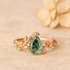 Pear Moss Agate Ring – Vintage Leaf Band Ring – Green Teardrop Gemstone Engagement Ring - Rose Gold Plated 925 Sterling Silver Jewelry Gift