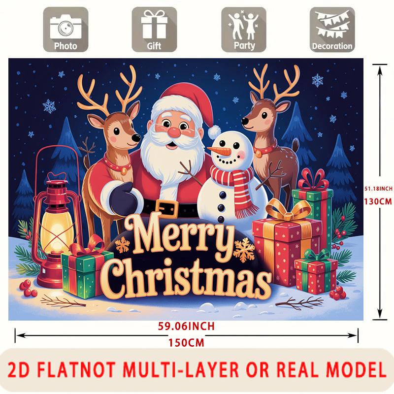 Party Backdrop Santa Claus Christmas Flat Winter Santa Claus Reindeer Snowman Lanterns Event Photo Background Front Door Decor