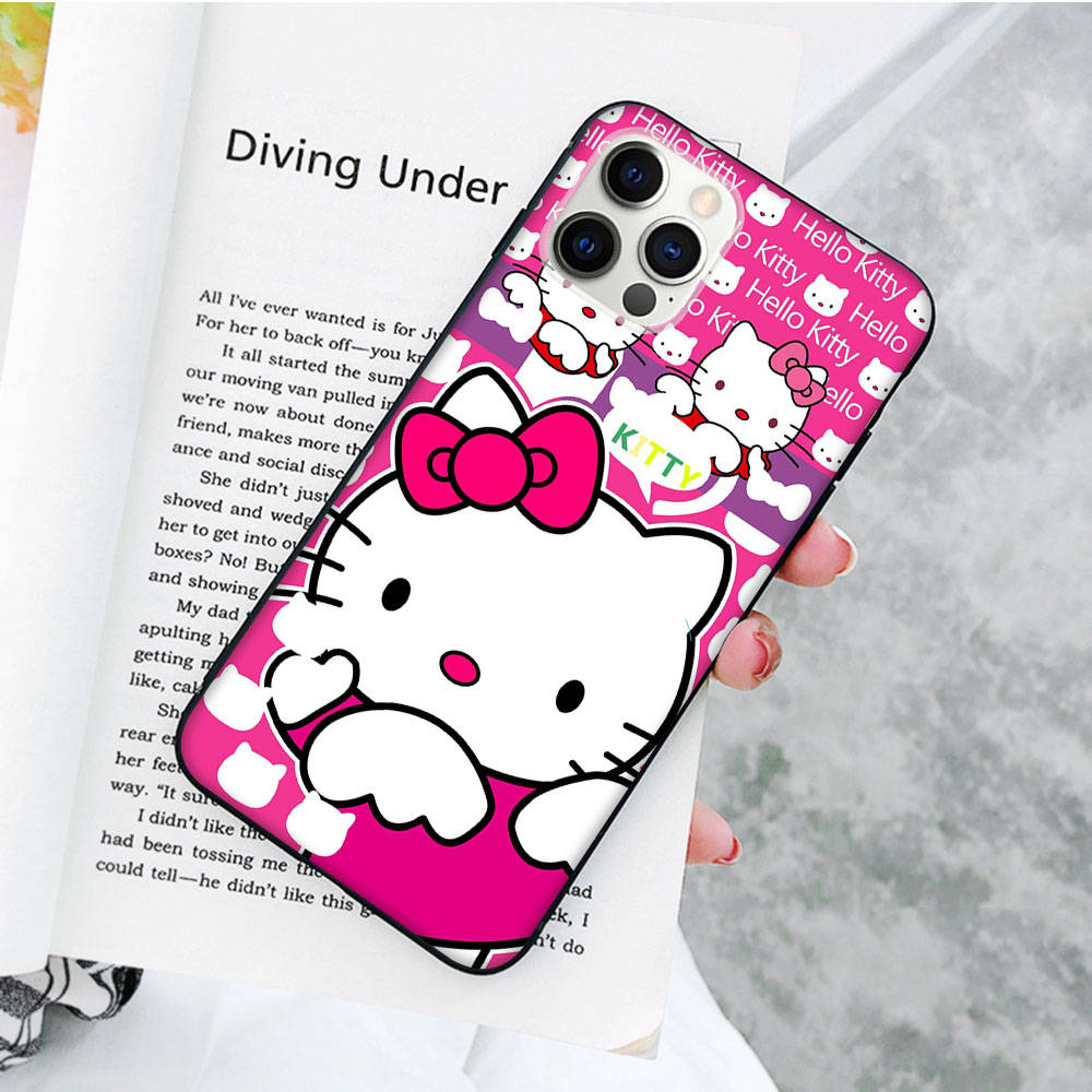 Черный чехол JZ23 Hello Kitty для OPPO Reno 8 6 5 4 Pro Plus Find X3 A17 A3 A31 A38 A40 A53 A54 A55 A74 A76 A78 A77 A80 A94 A95 A96 Lite