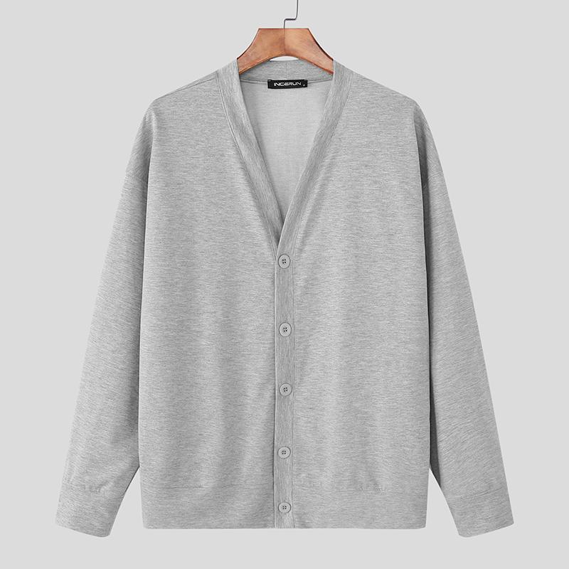 INCERUN Мужской кардиган кимоно оверсайз с рукавами «летучая мышь», на пуговицах, повседневный