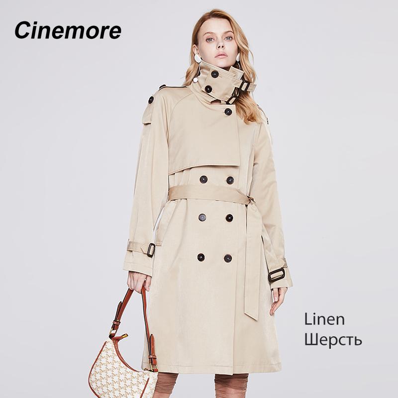 Cinemore Новинка 2022, женская ветровка, повседневное модное двубортное пальто с отложным воротником и длинными рукавами, элегантное женское пальто 92322