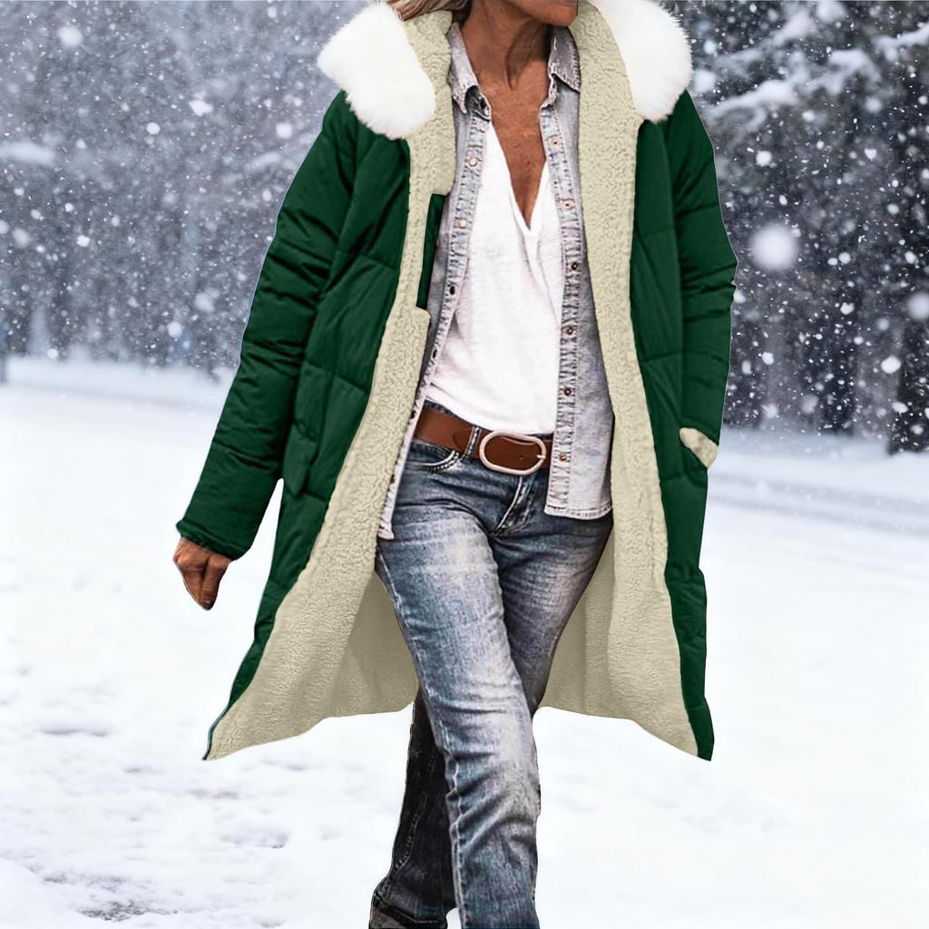 Women's Fashion Winter Solid Color Long Sleeved Hooded Long Zipper Cotton Jacket Warm Coat Down Jacket