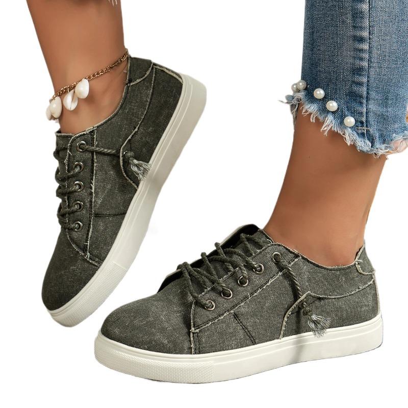 Модная женская обувь 2024 года, большой размер, плоская подошва, одинарные туфли для женщин, весна и осень, новые джинсовые низкие туфли на шнуровке, спортивная повседневная обувь