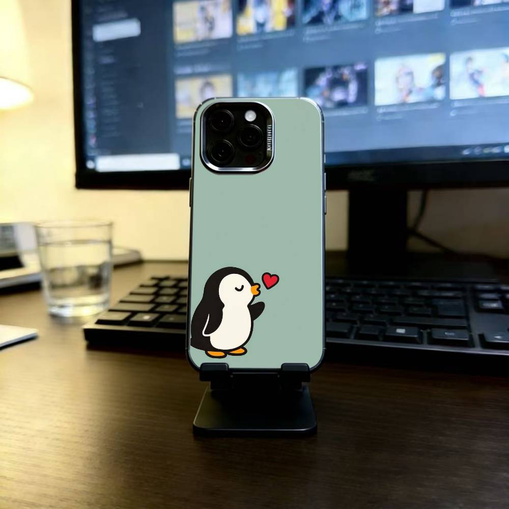 Кавайная милая мультяшная чехол-накладка с пингвином для iPhone 17,16,15,14,13,12,11 Plus,Pro Max,XS,Цветная серебристая внутренняя крышка